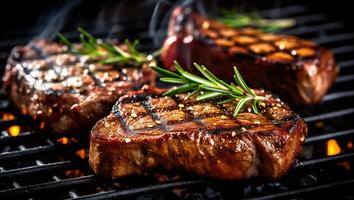 grelhado carne de porco ou carne bifes ai generativo foto