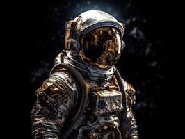 astronauta dentro traje espacial contra a fundo do a noite céu criada com generativo ai tecnologia foto