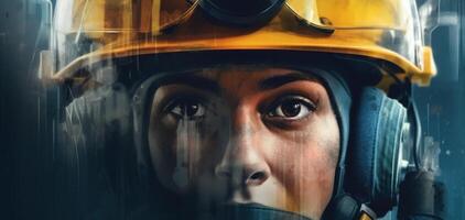 industrial engenheiro dentro uma amarelo protetora capacete. ilustração ai generativo foto