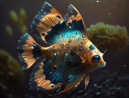 colorida peixe dentro a aquário. embaixo da agua mundo criada com generativo ai tecnologia foto