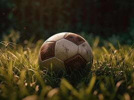 futebol bola em verde Relva criada com generativo ai tecnologia foto