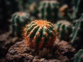 miniatura casa flores suculentos e cacto dentro a jardim criada com generativo ai tecnologia foto