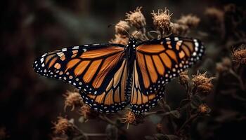 vibrante monarca borboleta poliniza visto flor dentro natural beleza gerado de ai foto