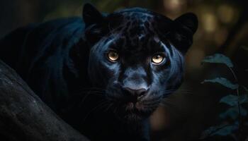 grande gato olhando fixamente, Perigo dentro a floresta, beleza dentro natureza gerado de ai foto