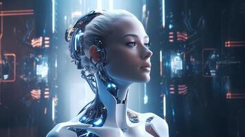 mulher robô bate-papo gpt artificial inteligência bate-papo robô de aberto ai. futurista Alto tecnologia dentro futuro, ai generativo foto