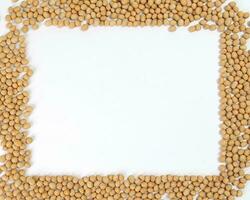 grãos de soja soja feijões fronteira quadro, Armação cópia de texto espaço branco fundo foto