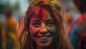pintado rostos brilho às colorida ao ar livre festival gerado de ai foto