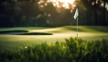 jogador de golfe jogando em verde golfe curso Prado gerado de ai foto