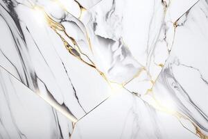 abstrato luxo dividido mármore textura. 3d Renderização do marmoreio fundo dentro branco e ouro cor com brilhar efeito. ai gerado arte foto