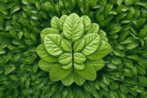 abstrato meio Ambiente conservação folhas arte estilo do verde natureza e eco amigáveis conceito ideia. plantas com folhas formando cérebro, generativo ai ilustração foto