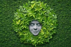abstrato meio Ambiente conservação folhas arte estilo do verde natureza e eco amigáveis conceito ideia. plantas com folhas formando cérebro, seletivo foco, generativo ai ilustração foto