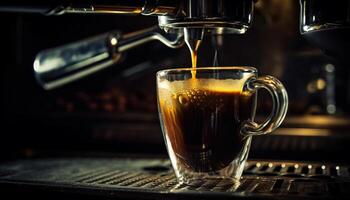 barista derrama fresco capuccino, criando espumoso vício gerado de ai foto