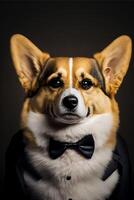 fofa cachorro corgi Pembroke em uma Preto fundo ai gerado foto