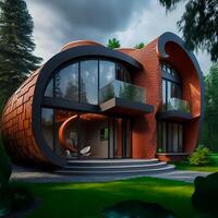 moderno curvado tijolo casa conceito ai gerado foto