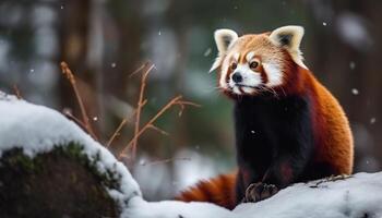 vermelho panda sentado em árvore filial, olhando fofa gerado de ai foto