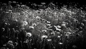 selvagem margarida flores dentro tranquilo Prado panorama gerado de ai foto