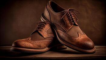 couro sapato em madeira formal homens moda gerado de ai foto