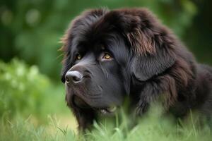 adorável Terra Nova cachorro ao ar livre dentro natureza em uma ensolarado verão dia. ai gerado foto