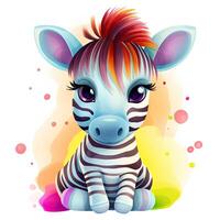 bebê zebra sentado e sorridente. brincalhão zebra Projeto agrupar ilustração. zebra jogando e sorridente em uma branco fundo. bebê zebra conjunto ilustração com fofa olhos e cor splash. generativo ai. foto