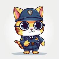 gatinho polícia desenho animado Projeto. gatinho polícia ilustração em uma branco fundo. gatinhos vestindo polícia ternos Projeto para crianças coloração Páginas. colorida polícia gatinho desenho animado coleção. ai gerado. foto