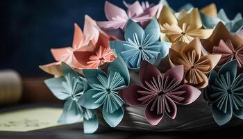abstrato origami flor coleção, uma celebração do criatividade e elegância gerado de ai foto