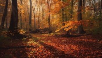 vibrante outono folhagem tintas tranquilo floresta dentro brilhante ouro cores gerado de ai foto