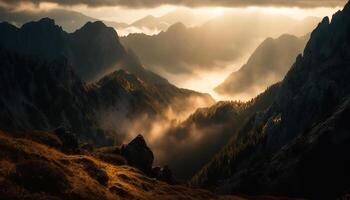 majestoso montanha faixa, tranquilo cena, natureza beleza dentro outono gerado de ai foto