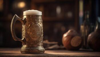 rústico cervejaria caneca, a velho formado símbolo do culturas e celebração gerado de ai foto