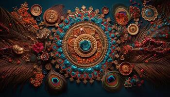 ornamentado mandala simboliza espiritualidade e criatividade dentro antigo indiano cultura gerado de ai foto