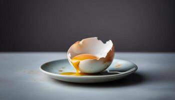 fresco orgânico fervido ovo em placa, uma saudável proteína refeição gerado de ai foto