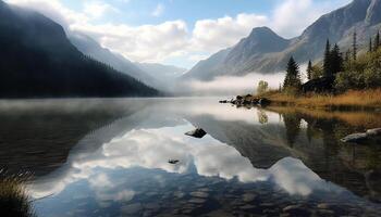 majestoso montanha alcance reflete natural beleza dentro tranquilo cena gerado de ai foto