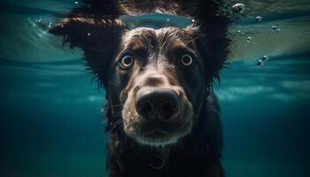 fofa cachorro natação embaixo da agua, molhado pele brilhante generativo ai foto