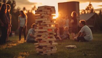 comunidade aprendizado, vínculo ao ar livre, desfrutando natureza Diversão generativo ai foto