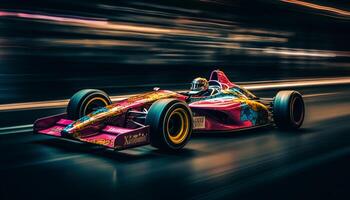 Corridas de carros esportivos em alta velocidade na pista com luzes  desfocadas e bokeh. [download] - Designi