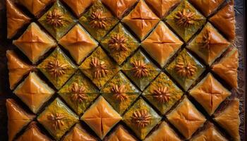 baklava presente turco sobremesa com querida e chocolate gerado de ai foto