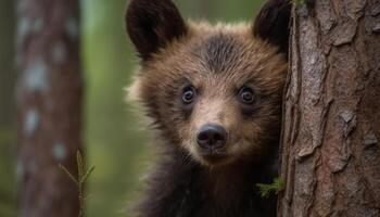 fofo cachorro senta em verde grama, alerta gerado de ai foto