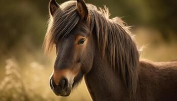 pôr do sol beleza dentro natureza cavalo família pastar gerado de ai foto