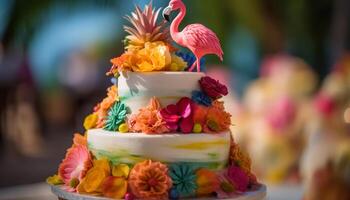 multi colori Casamento bolo com Rosa gelo decoração gerado de ai foto