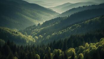 majestoso montanha faixa, tranquilo cena, beleza dentro natureza gerado de ai foto