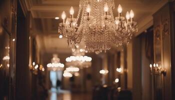brilhando cristal lustre ilumina moderno luxo casa interior gerado de ai foto