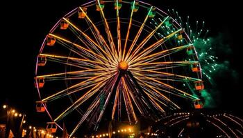 fiação roda do vibrante cores, carnaval excitação gerado de ai foto