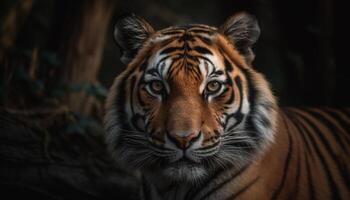 Bengala tigre olhando fixamente, majestoso beleza dentro natureza gerado de ai foto