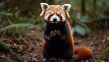 fofo pomerânia sentado dentro grama, atenção mostrando gerado de ai foto