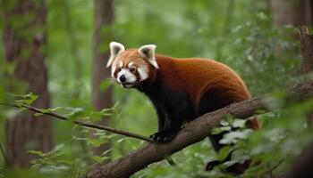 fofo vermelho Raposa sentado em verde Relva gerado de ai foto