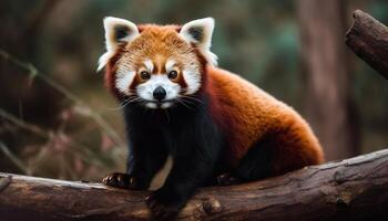 fofo panda sentado dentro árvore, olhando fofa gerado de ai foto