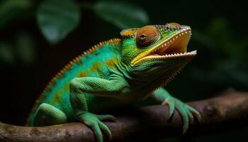 multi colori lagartixa empoleirado em verde folha gerado de ai foto