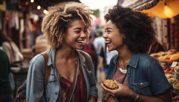 jovem adultos sorridente, desfrutando final de semana Atividades dentro de casa gerado de ai foto