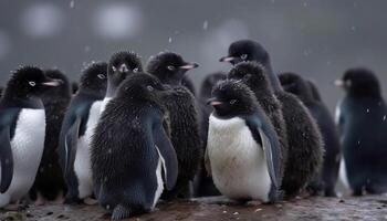 Preto e branco pinguim bamboleando em gelo gerado de ai foto