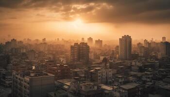 Pequim moderno Horizonte iluminado de azul nascer do sol sobre lotado cidade gerado de ai foto