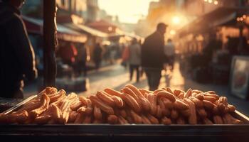 grelhado carne chia dentro a calor do a lotado cidade gerado de ai foto